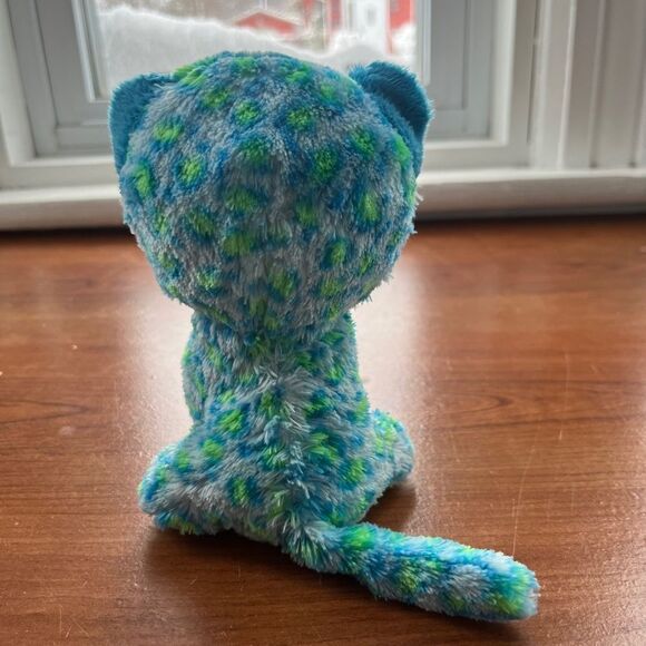 Ty Beanie Boo Leona The Leopard Cat Teal Blue Green No Hang Tags Plushie 6in - Picture 3 of 5